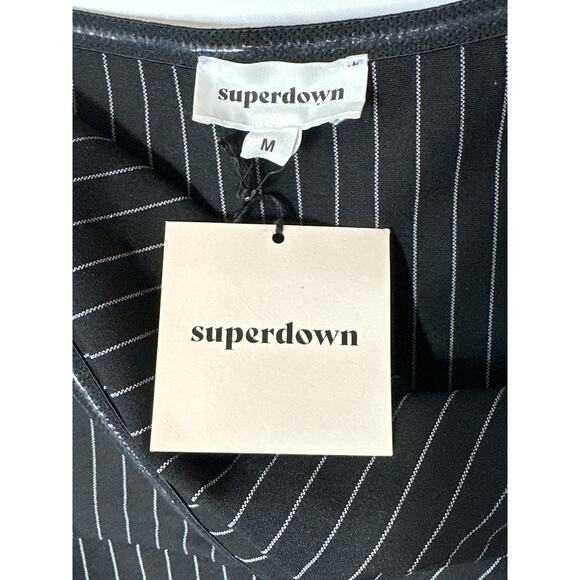 Superdown Kristina Jumpsuit in Black White Pinstripes Size M Mob Wife Strapless - Picture 6 of 15